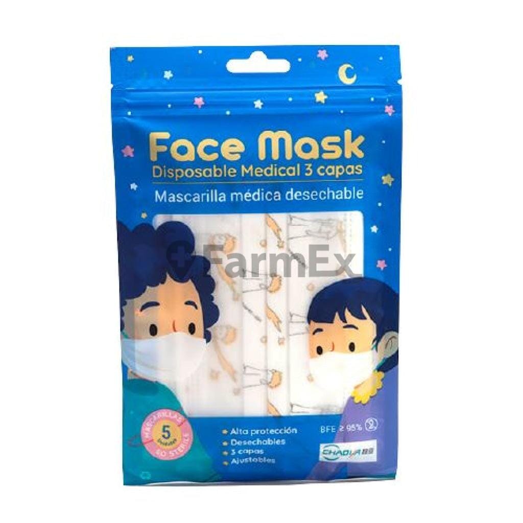 Face mask Mascarilla Infantil x 5 unidades Farmex-VidaTres-Persistente